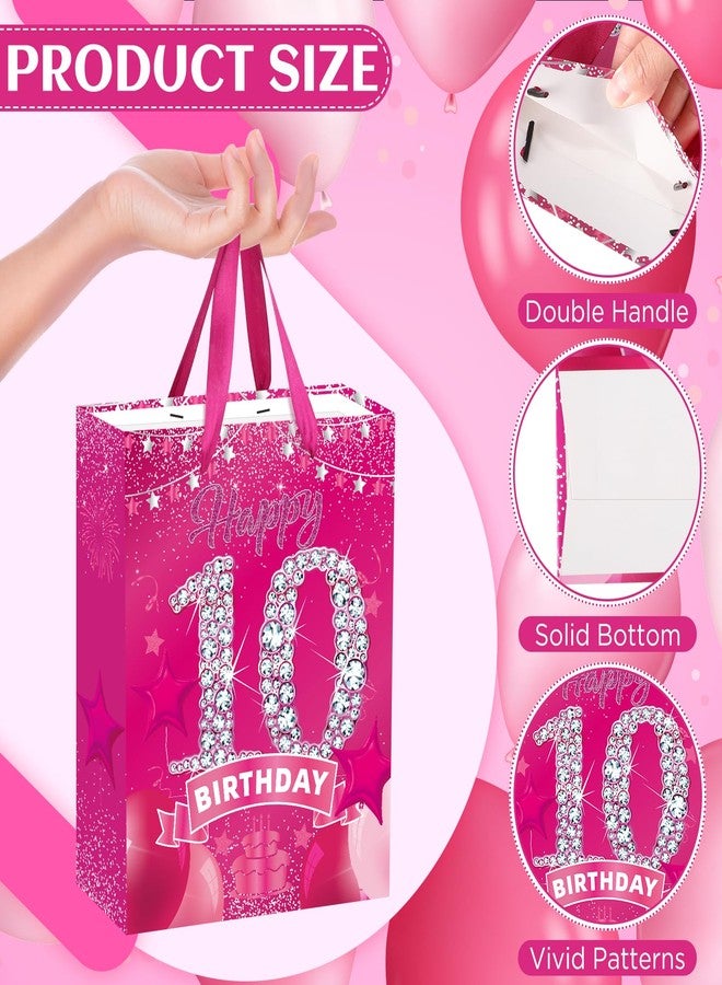 Yoirrat Sweet 10th Birthday Gift Bag with Greeting Card and Tissue Paper Hot Pink Double Digits Paper Treat Bag 10th Birthday Gift Wrapping Paper Bags for Girls 10 Years Old Party Decorations Supplies - Image 2